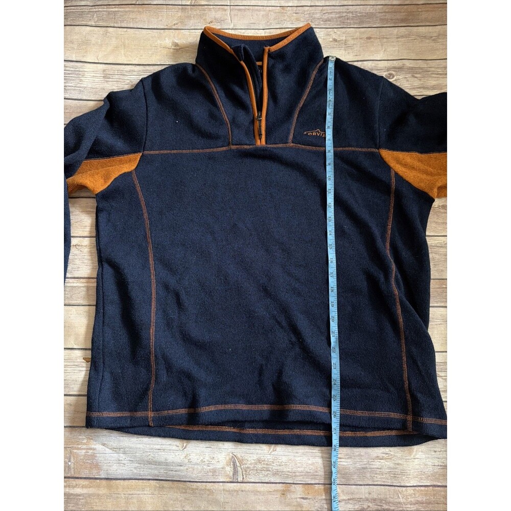 Orvis Sweater Men’s L Pullover 1/4 Zip Fleece Lined Blue Orange Outdoor Cabin - Picture 6 of 9